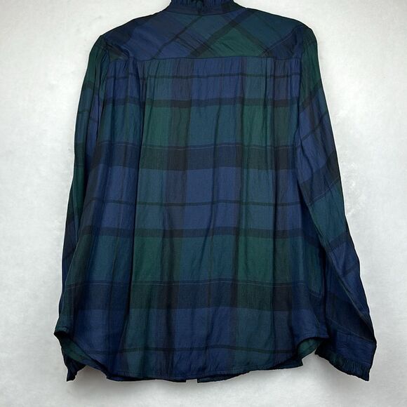 Ann Taylor LOFT Womens Button Front Shirt Sz Small Blue Green Plaid Rayon Blend - Picture 9 of 11